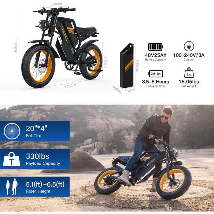 Elektrische fiets COSWHEEL GT20 3000W, afneembare batterij 48V 25AH, bereik van 140 km, dikke banden, hydraulische remmen.