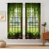 2pcs Green Landscape Window Printed Curtains   Shade and Privacy Protection   Suitable for Decorating Various Rooms