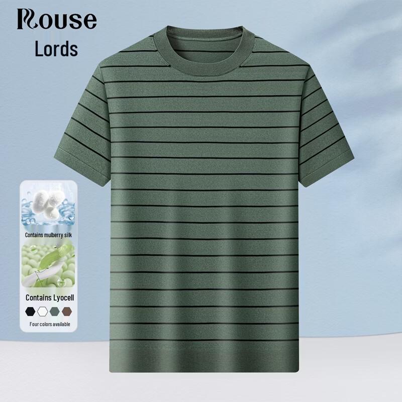 Men s Striped Lyocell-Silk Blend Short Sleeve T-Shirt 185