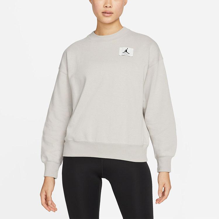 Jordan Essentials Fleece Crew Loose Pullover Sweatshirt Women Tops Light-Iron-Ore DM5190-012