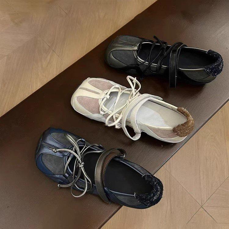 H55 The same dream maker~ Rebellious ballet Velcro Mary Jane shoes women's splicing leather casual versatile single shoes