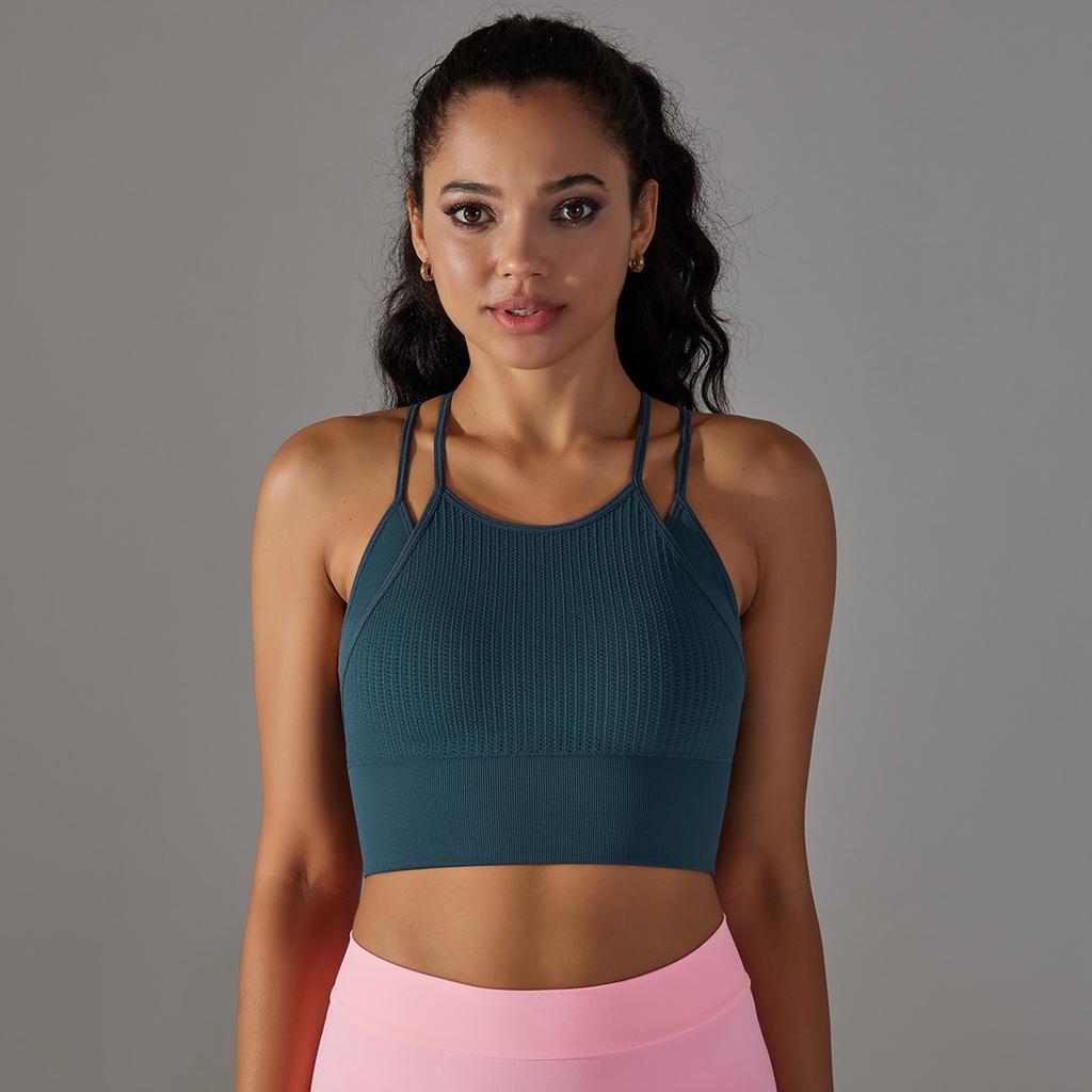 Seamless Knit Thread Double Layer Yoga Vest Sports Running Fitness Beauty Back Yoga Top for Women