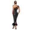 Mode Damen Kleid Eine Schulter Mesh Diamant Feder Bandage Kleider