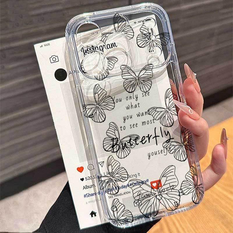 Gold Butterfly Transparent Phone Case For Samsung Galaxy A57 A56 5G A36 A26 A16 A07 A55 A15 A54 S26 S25 Ultra S24 S23 Plus FE