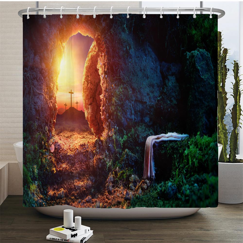 The Cross of Jesus Christ Printed Shower Curtain for Bathroom Art Bath Curtain Polyester Fabric Home Decor Large size Wall Cloth