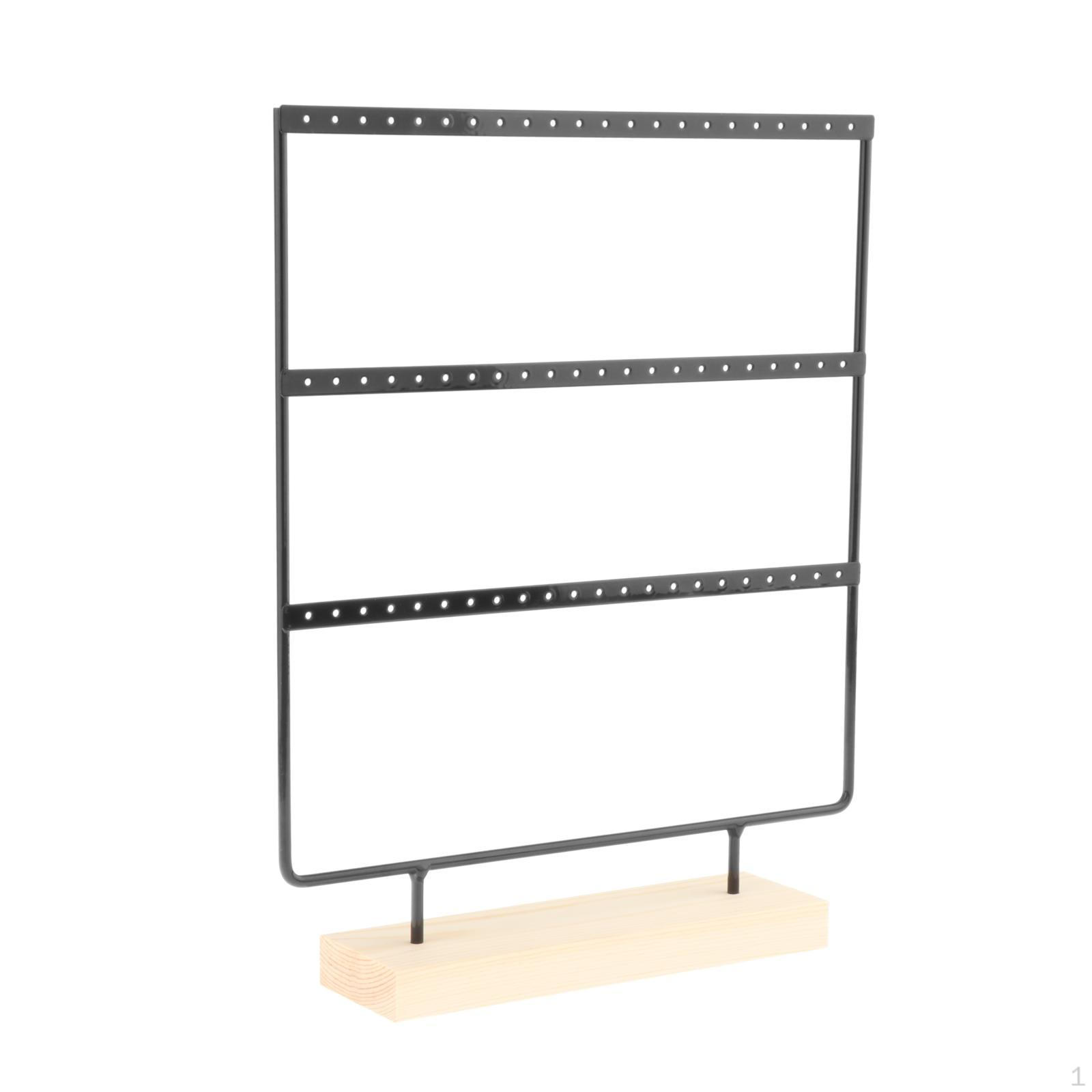 

Earring Holder Stand 3 Tier Rectangular with Wood Base Versatile Jewelry Towel Elegant Durable Black