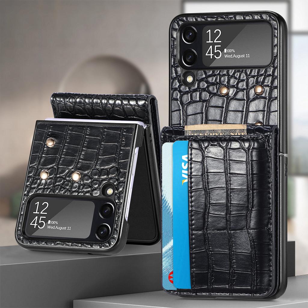 Business Full Protection Crocodile Leather Case For Samsung Galaxy Z Flip4 Flip 4 Zflip4 5g Card Pocket Cell Phone Cover
