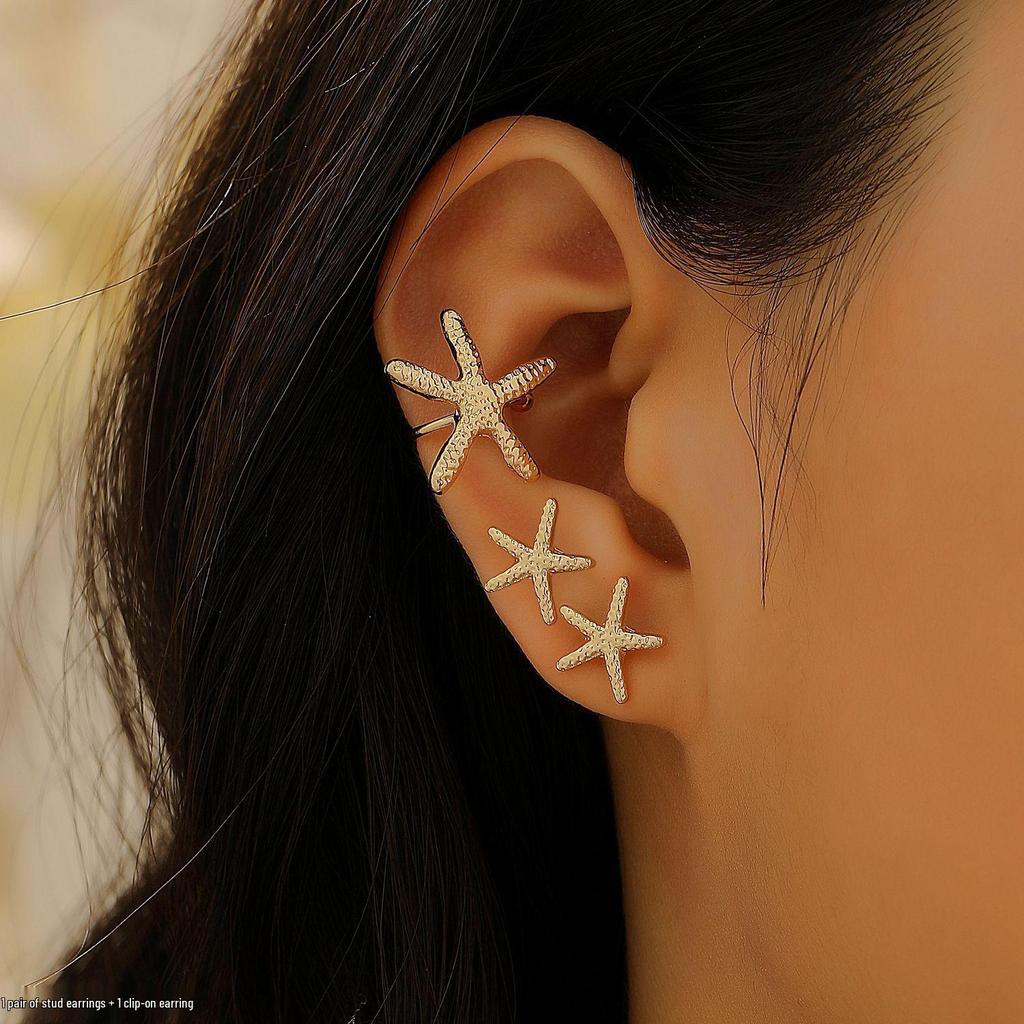 European & American Starfish Earring & Necklace Set: Fashionable Double-Layer Jewelry for Women - Perfect Summer Beach Accessory