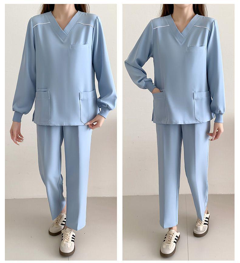 Enhanced Anti-Static Long Sleeve Scrub Suit - Quick-Drying, Stretchable, Medical Gown for Nurses