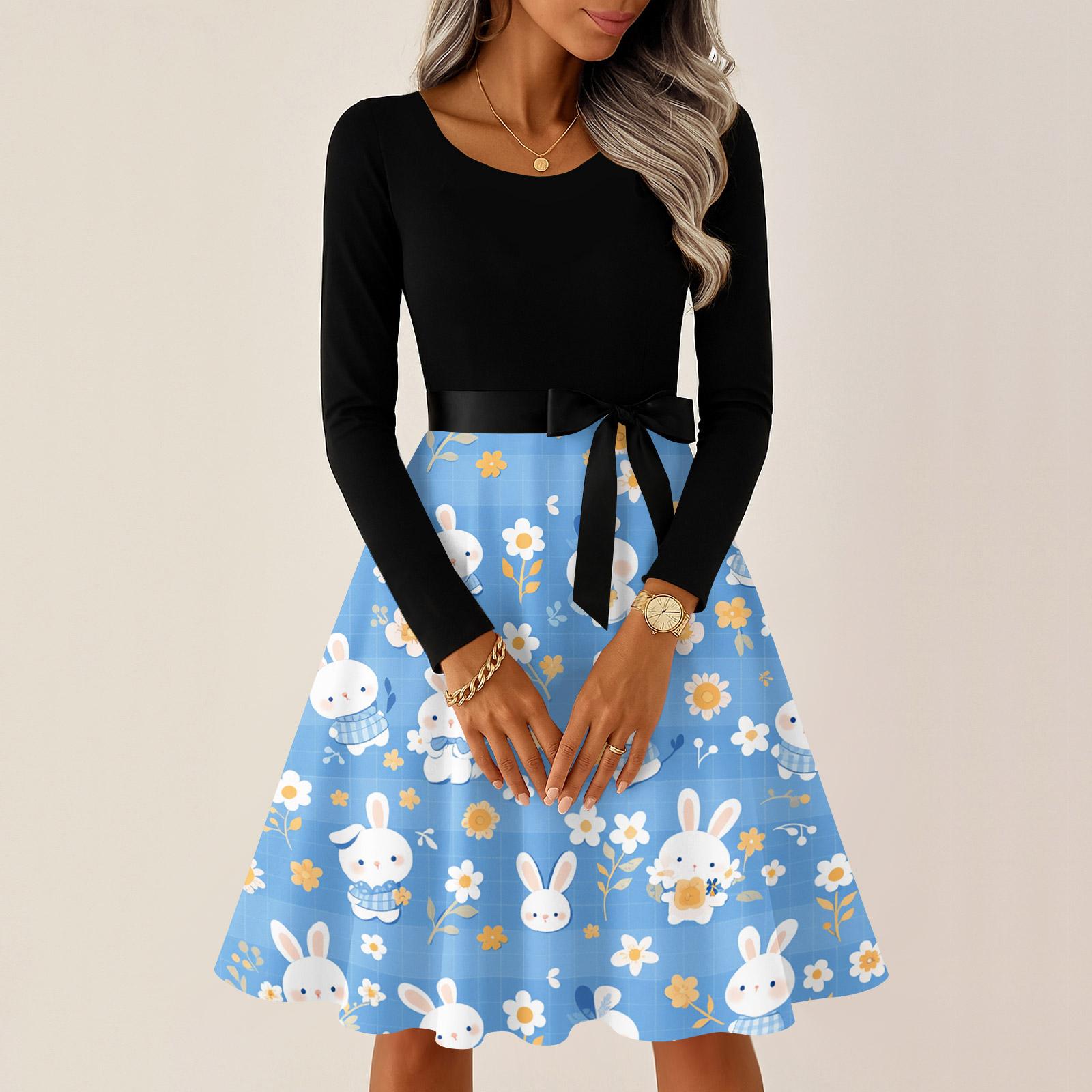 

Жіноча повсякденна мода Сукня ретро з різдвяним принтом з круглим вирізом та довгим рукавом XL