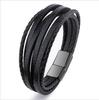 Men's Leather Bracelet Magnetic-Clasp Cowhide Braided Multi-Layer Wrap Bangle Stylish Accessory for Men