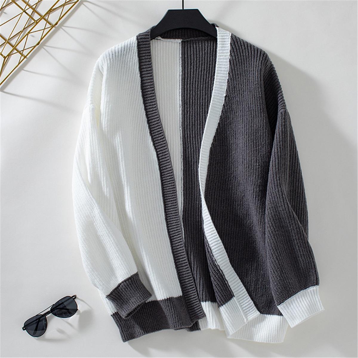 

Colorblock Sweater Women s Autumn And Winter New Style Casual Loose Long-sleeved Knitted Cardigan Jacket Women s Clothing L сірий