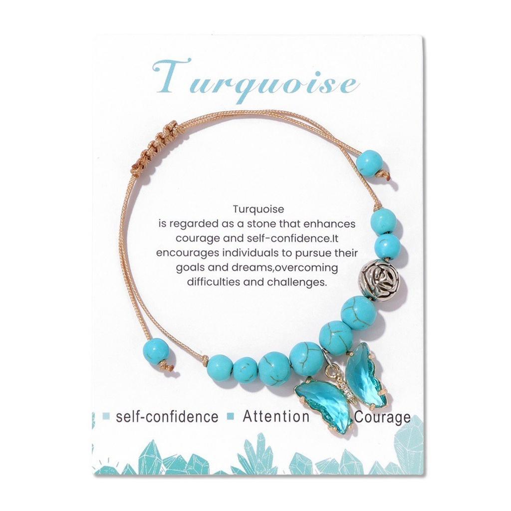 Handmade Butterfly Pendant Bracelet Braided Rope Handchain Adjustable Cord Wristband Natural Stone Bangles Party Jewelry