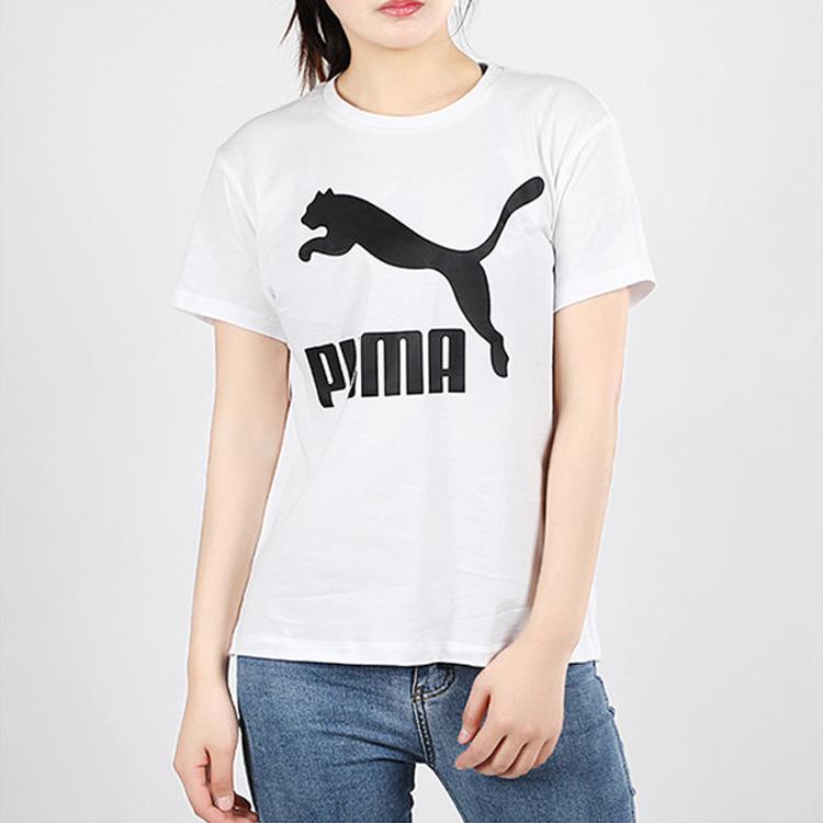 Puma Classics Logo Tee Life Series Large Logo Short Sleeve T-Shirt Women Tops White 596512-62