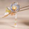 Exquisite Flower Hairpin Handmade Ink Orchid Lotus Tassel Hair Stick For Women Elegant Chinese Style Hanfu Hair Accessories