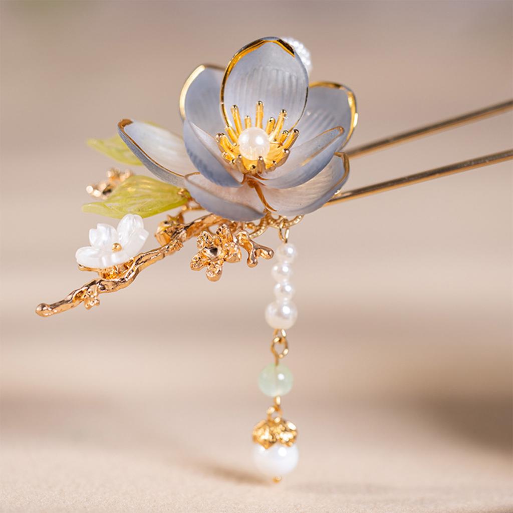 Exquisite Flower Hairpin Handmade Ink Orchid Lotus Tassel Hair Stick For Women Elegant Chinese Style Hanfu Hair Accessories