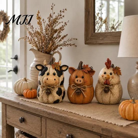 Farm Themed Home Accessories Rustic Farmhouse Felt Animal Ornaments, Cute Cow/Pumpkin/Rooster Figurines, Decorative Handmade Animals Kitchen