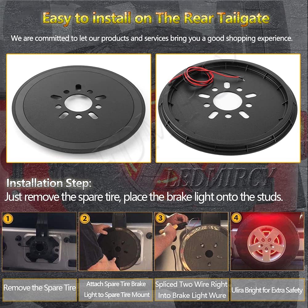 LEDMIRCY Spare Tire Brake Light 3rd Third Brake Light Rear Wheel Lights Tail Light LED Ring Red Light for Wrangler JK 2007-2018 2018- 1987- JKU JLU