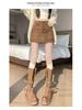 Retro Coffee Suede A-line Mini Skort for Women - Autumn/Winter High Waist Slimming Design