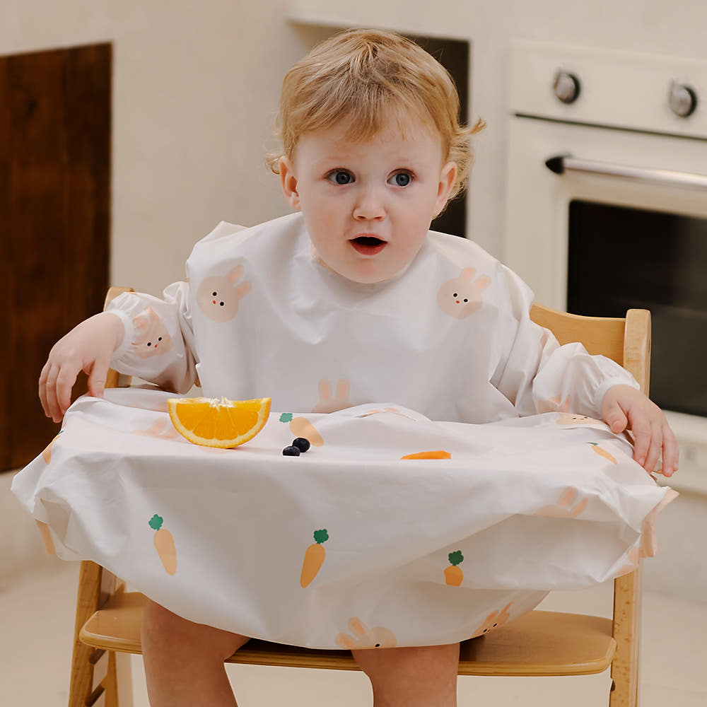 Atti Rabbit Self Feeding Waterproof Baby Bib Long Sleeve Zipper Type All In One High Chair Cover