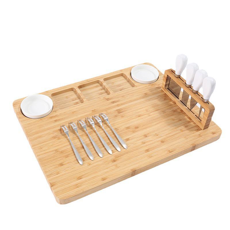 Bamboo Cheese Board with Knife Set and Drawer Tray