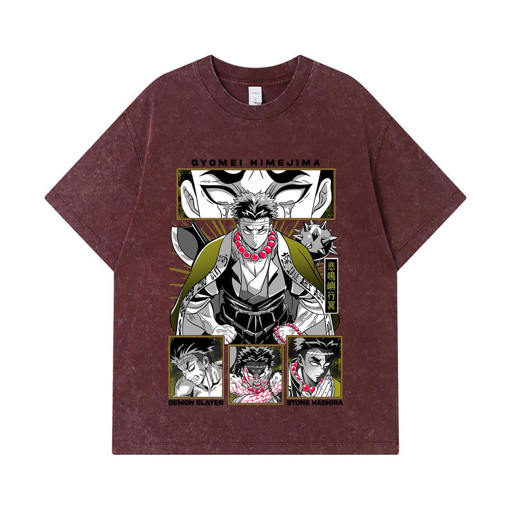 275 GSM Washed T-shirts 100% Cotton Demon Slayer V84 Gyomei Print Unisex Heavy Cotton T Shirt