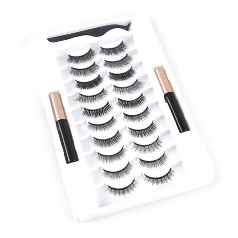 Magnetiske naturlige falske øyevipper Eyeliner Flytende pinsett Gjenbrukbare 3D-magneter Falske øyevipper Makeup Tool