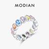 MODIAN 925 Silver Rainbow Cubic Zirconia Rings Luxury Wedding Engagement Rings Band For Women Jewelry