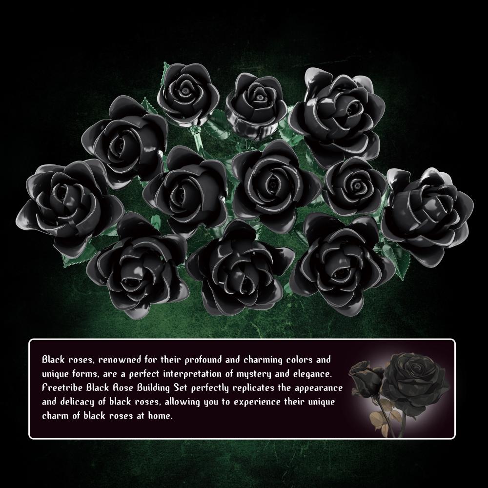 Creative Dark Rose Bouquet Building Blocks Gothic Style Black Flowers DIY Assembly Bricks Model Valentines Day Gift for Her