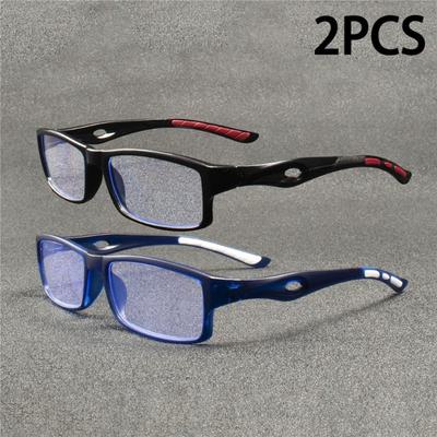 2PCS Sport Style Non-Prescription Reading Glasses Anti-Blue Light Rectangular Full Rim Eyewear PC Frame Material