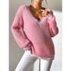 Damen S College-Stil Farbblock V-Ausschnitt Lockerer Freizeitpullover