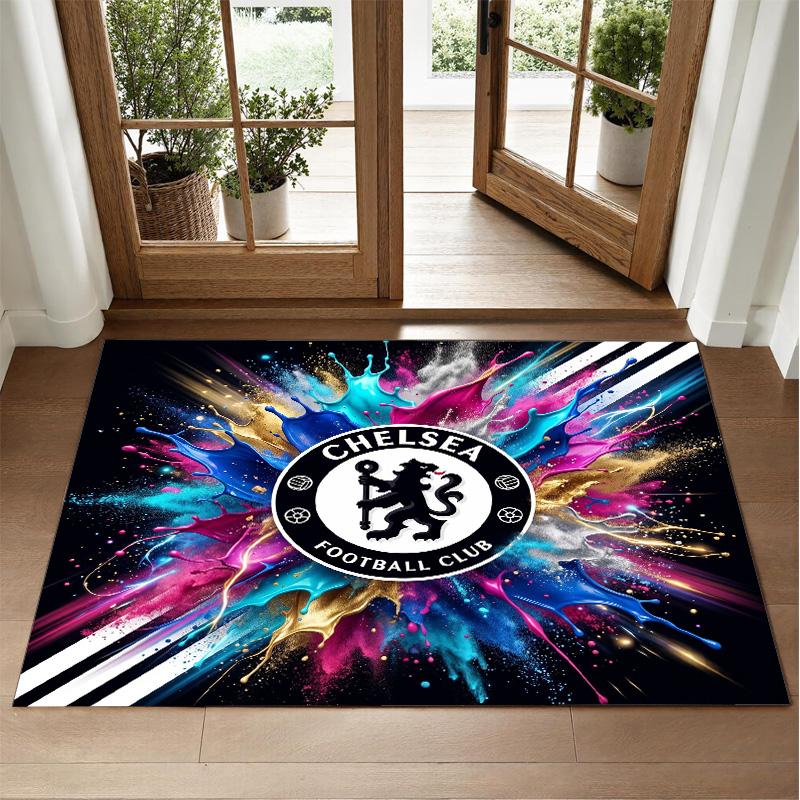 Chelsea FC Design Crystal Velvet Rug Soft Decorative Mat for Bedroom Entrance