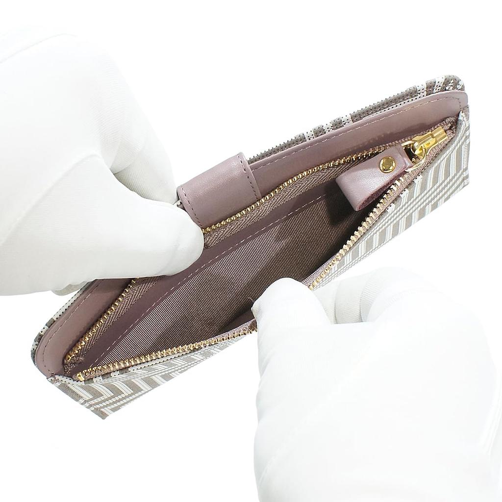 Inden Long Wallet with Coin Purse Thin Deerskin CHEVRON Greige Fabric x Gray Lacquer x White Calico 7604 [Indenya]