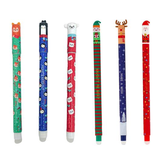 Erasable Pen Set Christmas Theme Pen Santa Reindeer Elf Design Smooth Writing Pens Stationery Supplies for Students Teachers