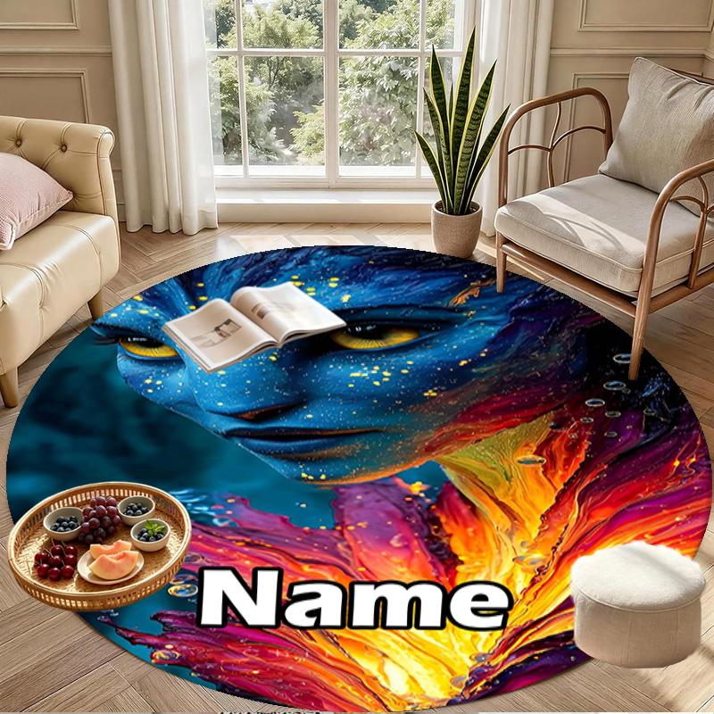 Custom Name Personalized Avatar Print Round Rug, Versatile Home Decor Carpet, for Playroom, Apartment, Balcony, Entryway, Hallway Gift