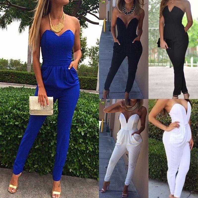 Damen Elegant Clubwear V-Ausschnitt Playsuit Bodycon Jumpsuit Perfekt Für Partys