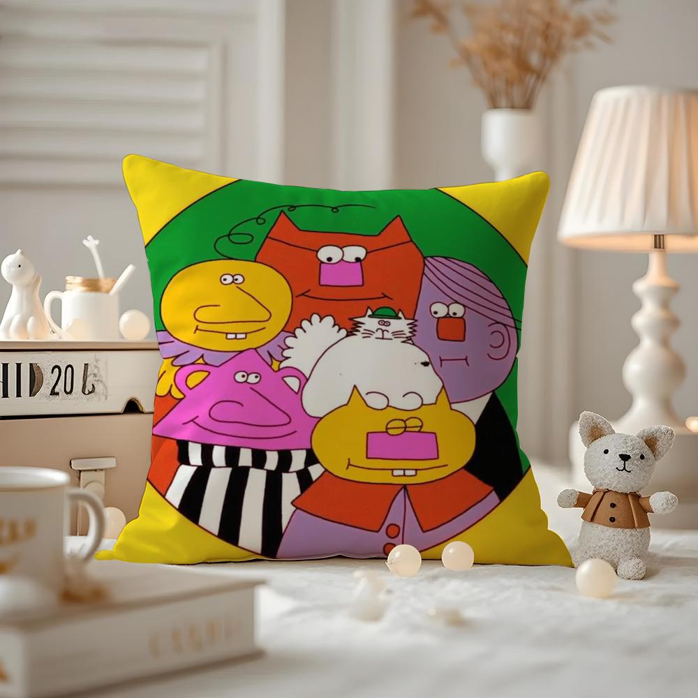 Cute Retro Illustration Cushion Cover Pattern Printed Pillowcase For Living Room Sofa Cushion Cover & Bedroom Decor