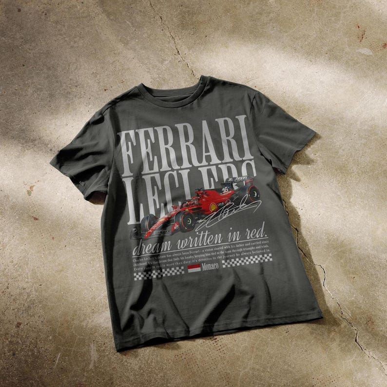 T-shirt Graphique Vintage Charles Leclerc Ferrari F1 #16 "Dream Written In Red", Streetwear Oversize Mixte, Cadeau Fan de Formule 1