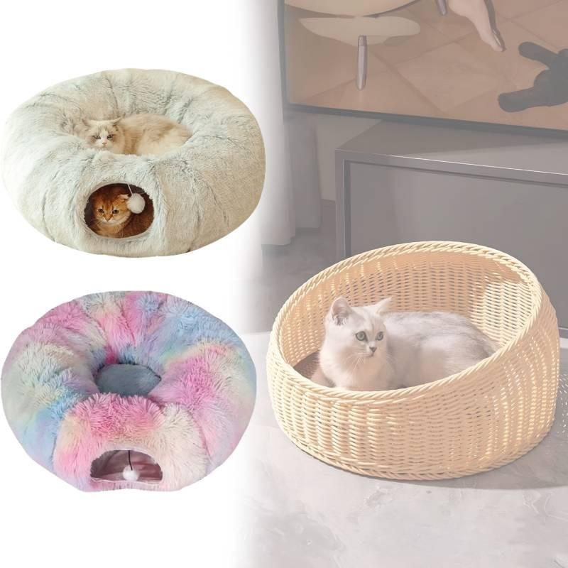 Stylish Winter Cat Bed Tunnel With Warm Long Plush Fabric Features Foldable Design Great For Cats And Dogs