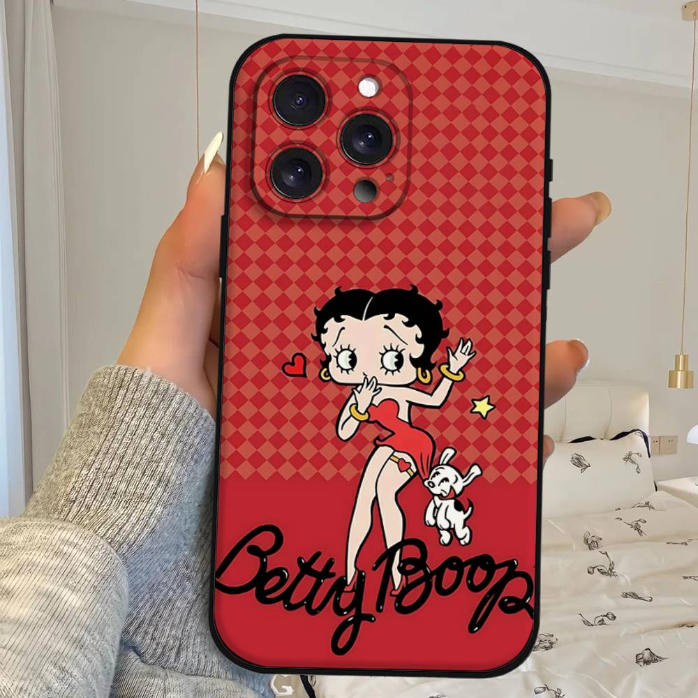 B-Betty-Cute-Boop Phone Case For IPhone 1716 15 14 13 Pro Max 11 12 Mini X Xs XR Black Silicone Cover