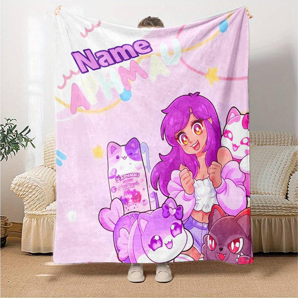 Coperta Stampata a Tema Aphmau con Nome Personalizzato - Perfetta per Divano, Letto, Viaggi e Uso Esterno | Lavabile in Lavatrice, Accogliente e Resistente.