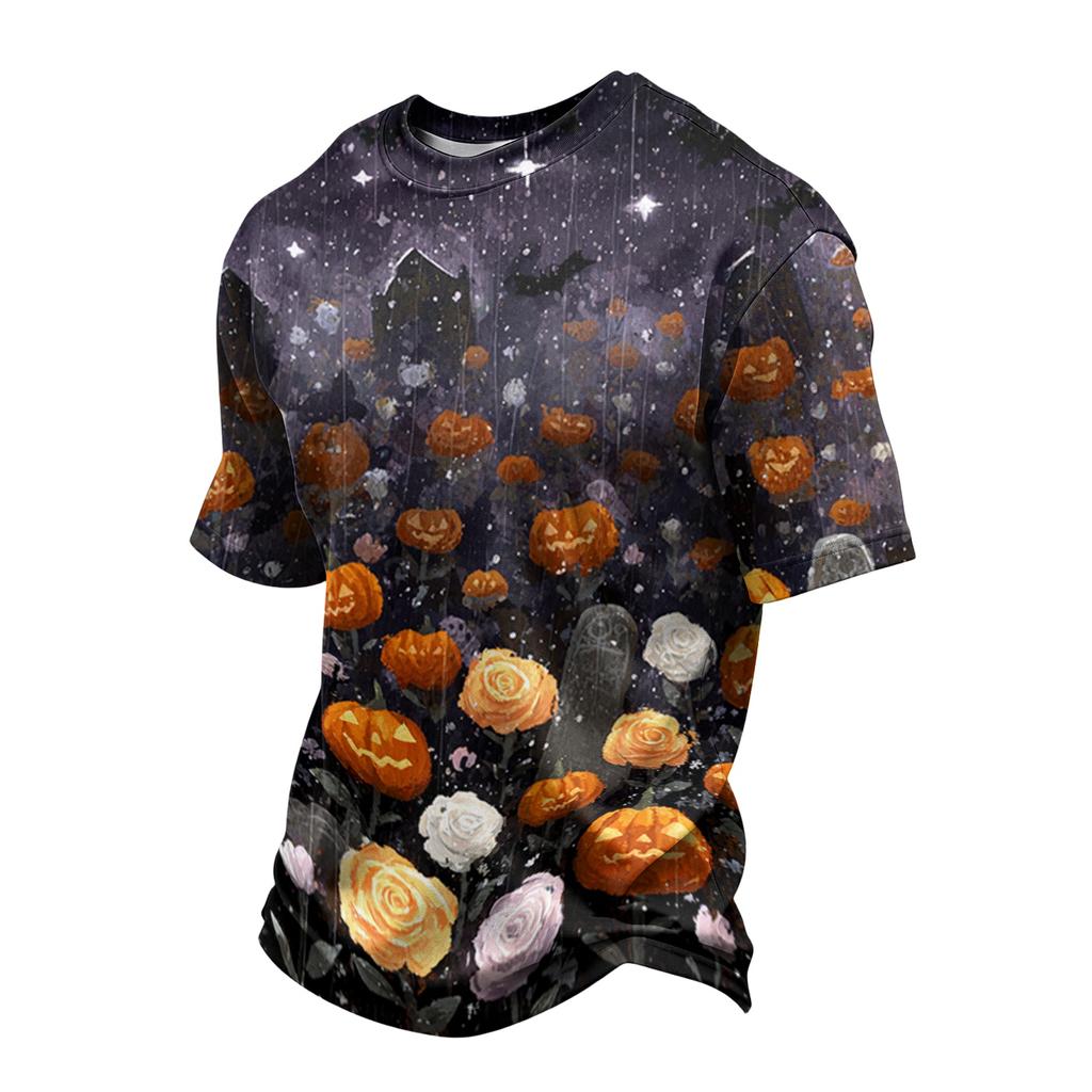 Men Casual Crew Neck Lightweight Breathable Short Sleeve T Shirt with Halloween Web Print for Daily Wear