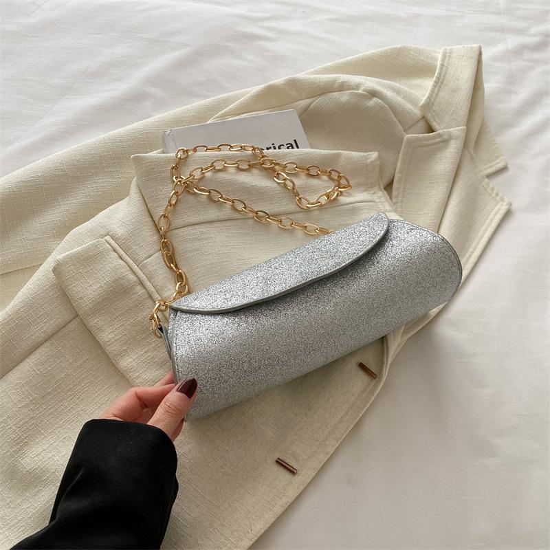 French personality trend literary bag women's new dinner bag sequined texture handbag chain shoulder messenger bag