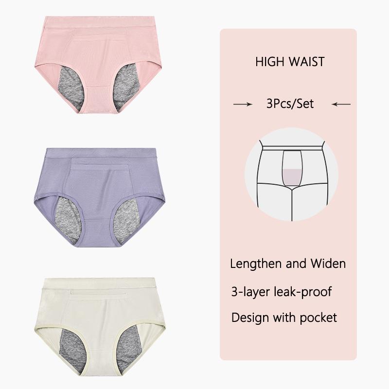 

3 шт., менструальные трусики, женское нижнее белье, герметичные физиологические штаны с высокой талией, дышащее хлопковое женское белье M-XL XL