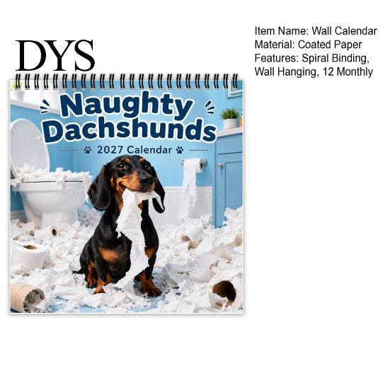 Thick Paper Activity Tracker Naughty Dachshunds Wall Calendar 2027, Funny Sausage Dog 12-Month Calendar, Hilarious Lover Gift Ideas Monthly
