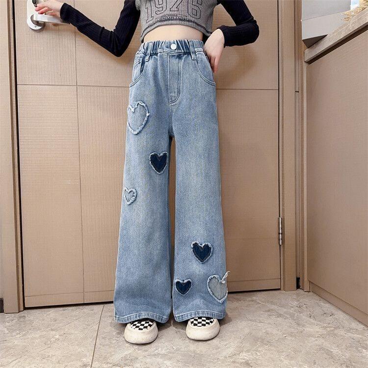 Girls' Wide-Leg Jeans - Elastic, Trendy Korean Style for Spring & Autumn