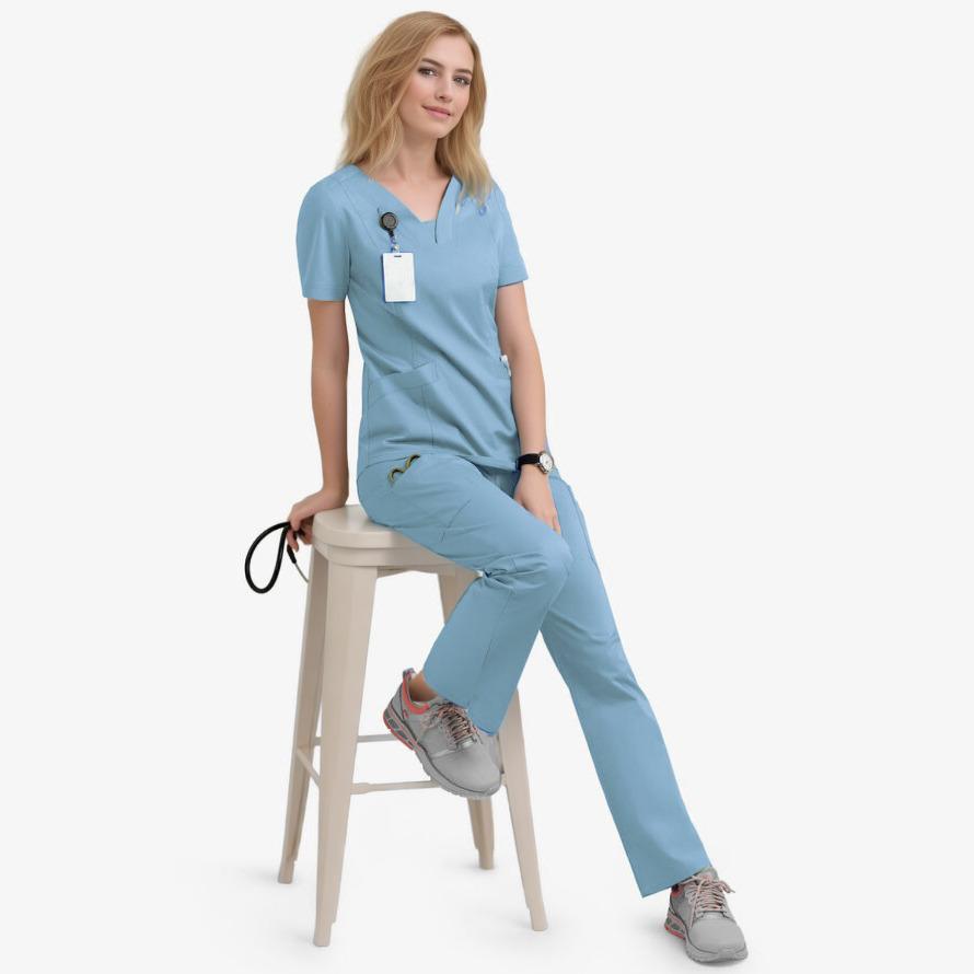 Set Costum Asistent Medical cu Mânecă Scurtă și Gât în V pentru Sala de Operații, Elastic, Uscare Rapidă, Spălare Manuală, Costum de Izolare Chirurgicală, Uniformă Doctor
