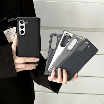 For Samsung Galaxy Z Fold 6 Case Protective Shell Back Cover Fashion Leather Skin Middle Protector Carbon Mobile Phone Cases
