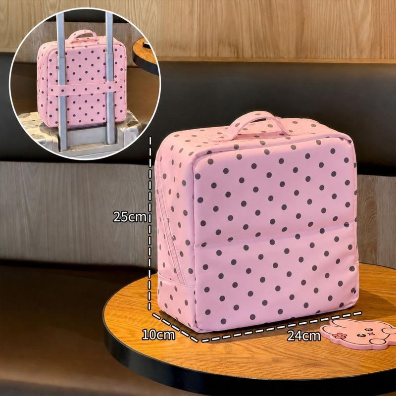 Polka Dot Pu Leather Cosmetic Bag Large Capacity Multi Compartments For Daily Travel Makeup Skincare Storage