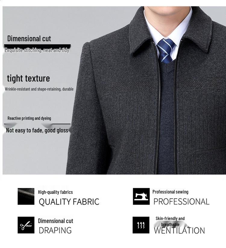 Men's Double-Sided Cashmere Jacket: Autumn/Winter Business Casual Wool Coat for Middle-Aged Dads
